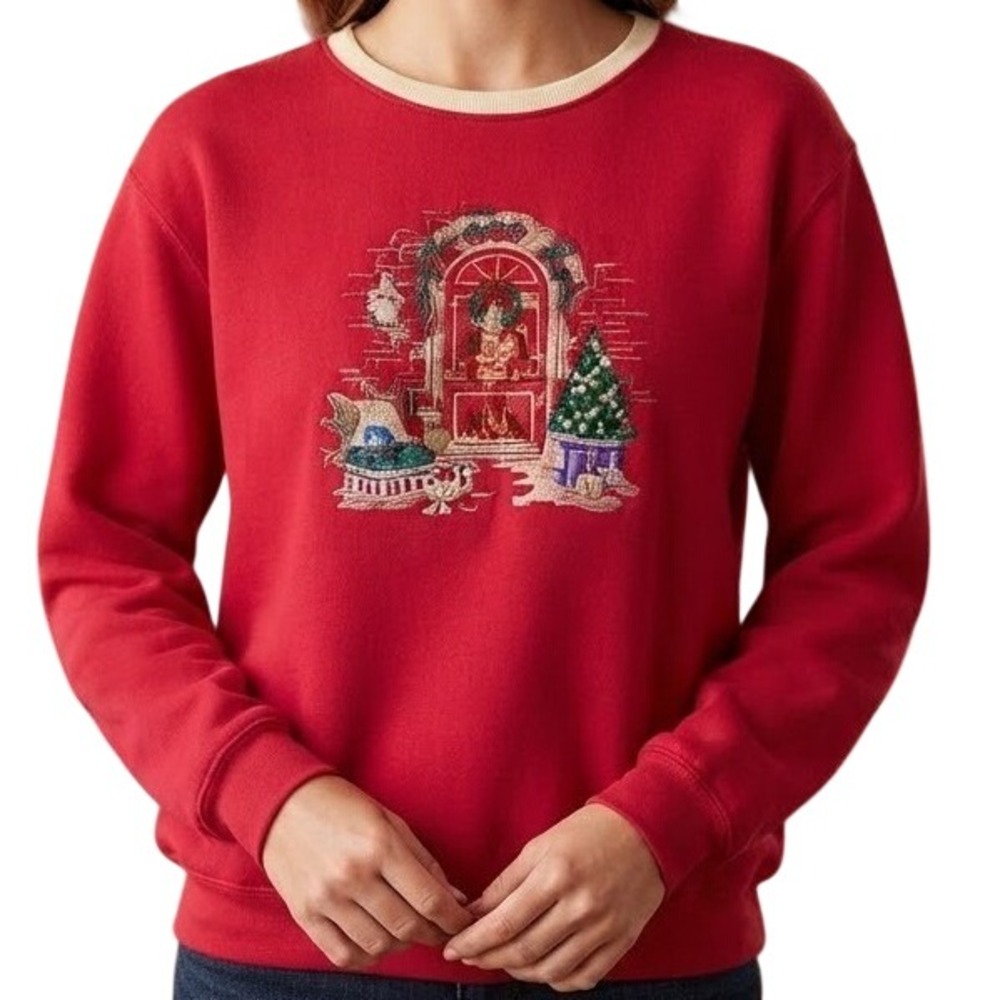 Grannycore Holiday Alfred Dunner Embroidered Christmas Fleece Sweatshirt 2X NWT